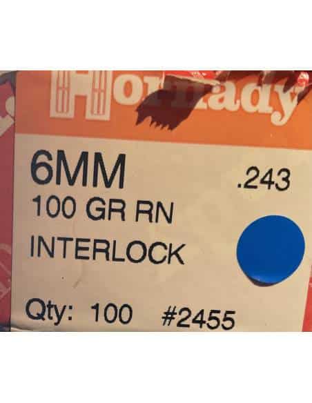 PALLE HORNADY 6 MM 243 100 GR INTERLOCK 100 GR COD 2455