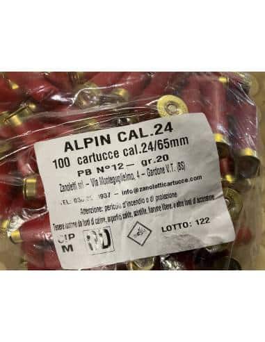 Cartucce Zanoletti alpin calibro 24/65 mm 100 colpi piombo 12 grammi 20