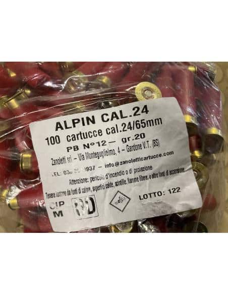 Cartucce Zanoletti alpin calibro 24/65 mm 100 colpi piombo 12 grammi 20