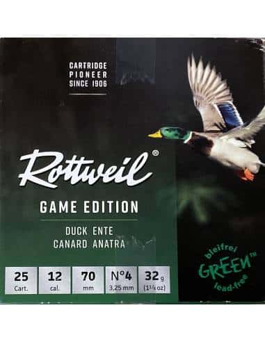 Cartucce calibro 12 Rottweil game edition green 34 grammi piombo numero 4