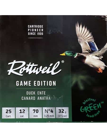 Cartucce calibro 12 Rottweil game edition green 34 grammi piombo numero 4