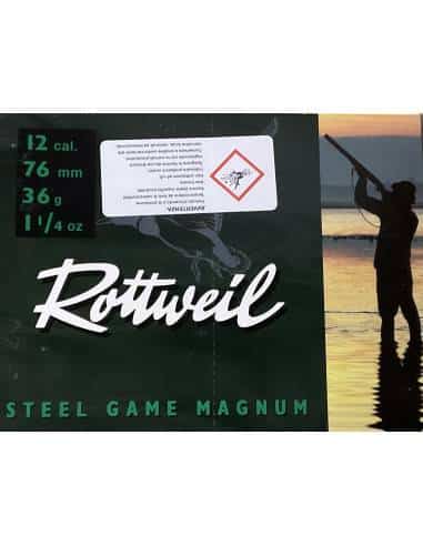 Cartucce in acciaio Rottweil Munizioni Colpi calibro 12 steel game magnum 36 grammi piombo 3 4