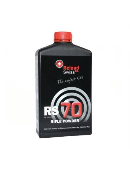 RELOAD SWISS RS70 1kg polvere da sparo per calibri 243 Win. .300 Win. Mag. .338 Lapua Mag.