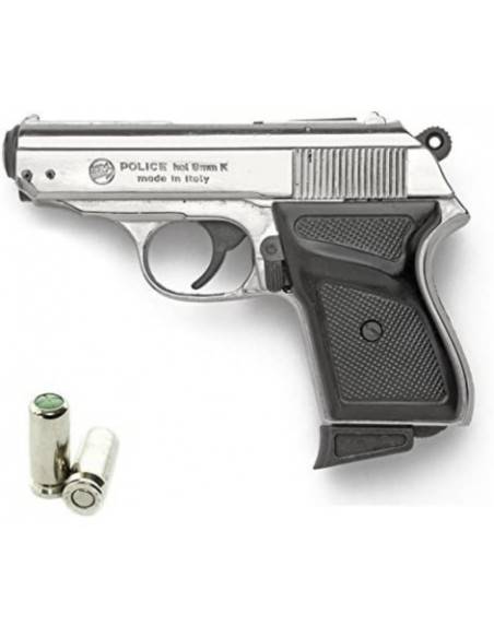 PISTOLA A SALVE BRUNI MODELLO NEW POLICE PPK CAL. 8mm CROME A salve scaccia cani