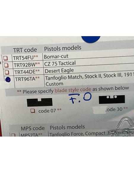 Tacca di mira Lpa modelli Tanfoglio Match, Stock II, Stock III, 1911 Custom limited custom extreme codice trt96ta