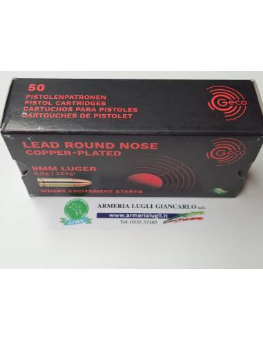 Cartucce colpi per pistola 9 luger  Geco lead round nose copper-plated 9 mm luger 124 grani 50 pz