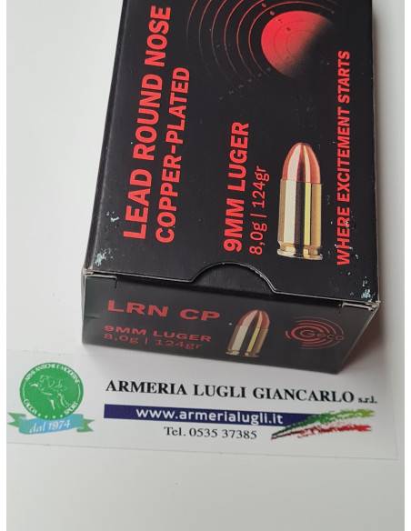 Cartucce colpi per pistola 9 luger  Geco lead round nose copper-plated 9 mm luger 124 grani 50 pz