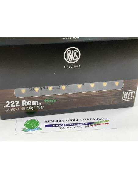 Cartucce Munizioni  RWS  per canna rigata calibro 222 modello hit green 40 grani 20 colpi