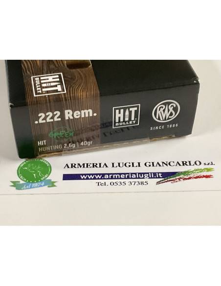 Cartucce Munizioni  RWS  per canna rigata calibro 222 modello hit green 40 grani 20 colpi