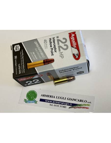 Munizioni cartucce calibro 22lr aguila interceptor hollow point 40 grani 50 colpi