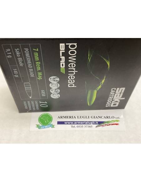 Cartucce Munizioni Colpi  Sako monolitiche powerhead calibro 7mm rem.mag  140 grani codice 685b con punta verde