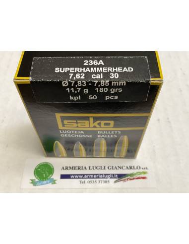 Palle Ogive Sako calibro 30 codice 236A 50 pezzi superhammerhead 7,85 mm 11,7 g 180 grani