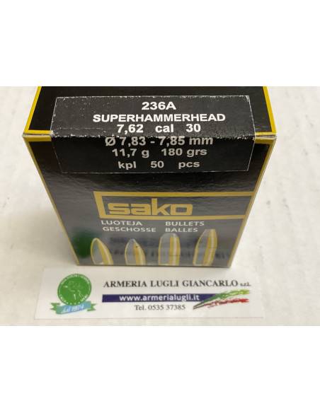 Palle Ogive Sako calibro 30 codice 236A 50 pezzi superhammerhead 7,85 mm 11,7 g 180 grani