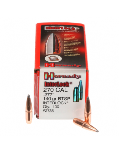 Palle ogive Hornady Interlock calibro 270 140 grani BTSP – 100 pezzi 2735 codice 840395