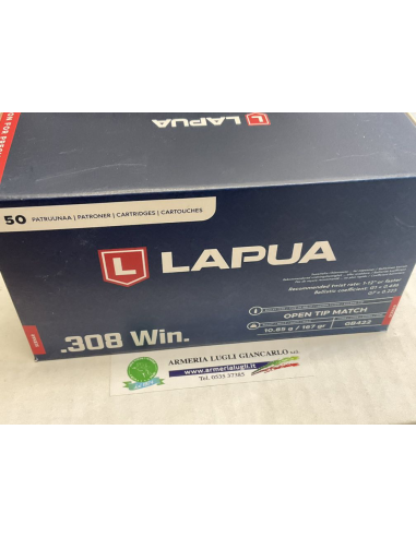 Cartucce Munizioni Lapua calibro 308 win. open tip match 167bgrani codice gb422