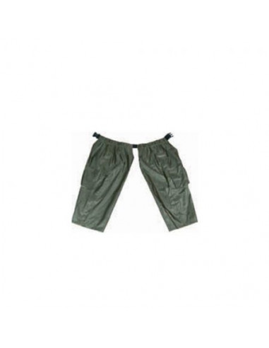 Cosciale gambale gommato, unisex, cuciture termosaldate, fodera interna, cintura elastica con fibbia e due tasche laterali.