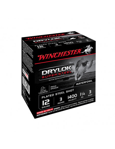 CARTUCCE DA CACCIA  WINCHESTER SUPER STEEL DRYLOK CALIBRO 12 PIOMBO NUMERO 3 SCATOLE DA 25