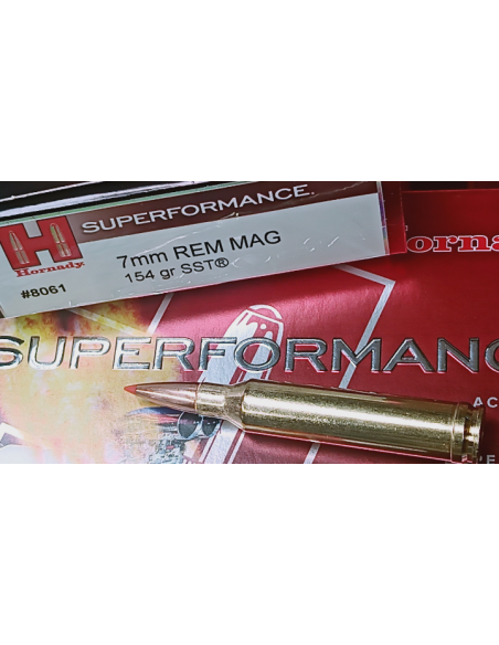 Cartucce Munizioni Hornady superformance accurate deadly dependable calibro 7 mm rem magnum 154 grani sst scatole da 20 colpi