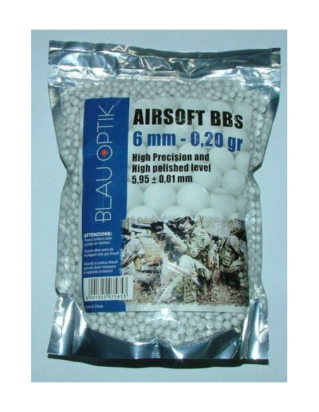 PALLINI BLAUOPTIK AIRSOFT PLASTICA 0,20 g BUSTA 1 KG 6 mm CC 3570