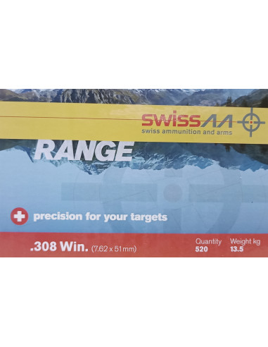 Cartucce Munizioni calibro 308 win. 7,62x51 mm Swiss ammunition and arms  147 grani FMJ BT