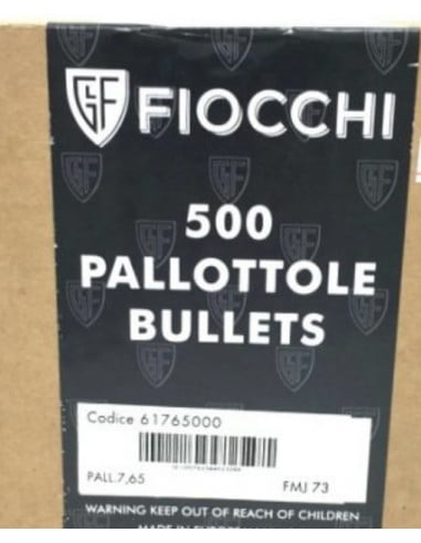 FIOCCHI PALLE OGIVE PER RICARICA CAL. 7,65 FMJ DA 73 Gr 500 pezzi CODICE 61765000