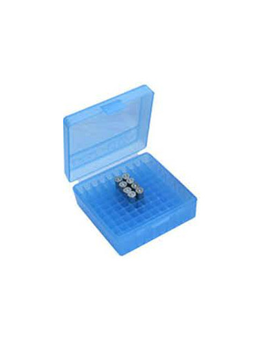 SCATOLA PLASTICA MTM 100 PORTACOLPI CALIBRI 380/9MM 100 Round Flip-Top Ammo Box  porta colpi ricarica p-100-9-24 blu 100 pezzi