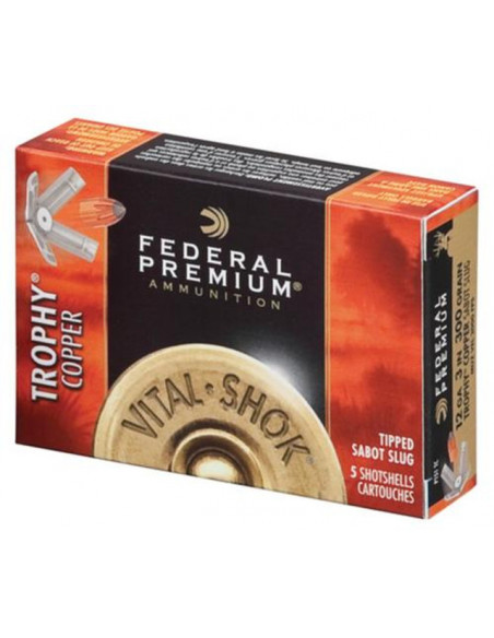 CARTUCCE CALIBRO 20 PALLA Federal Vital-Shok 20 Ga, 2.75", 1700 FPS, 275gr, Trophy Copper Sabot Slug 5 Per Box