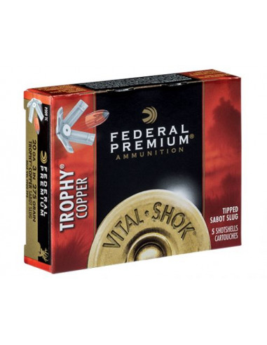 Cartucce munizioni  calibro 20 palla GA Federal Vital-Shok 3" Trophy Copper Sabot Slug 5/8 Ounce 5 Round Box 1900 fps P209T