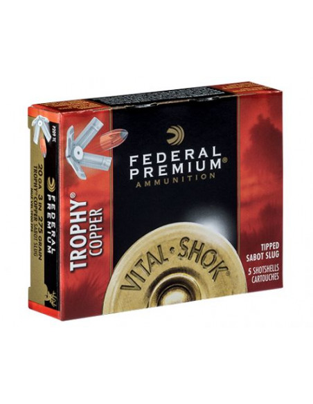 Cartucce munizioni  calibro 20 palla GA Federal Vital-Shok 3" Trophy Copper Sabot Slug 5/8 Ounce 5 Round Box 1900 fps P209T