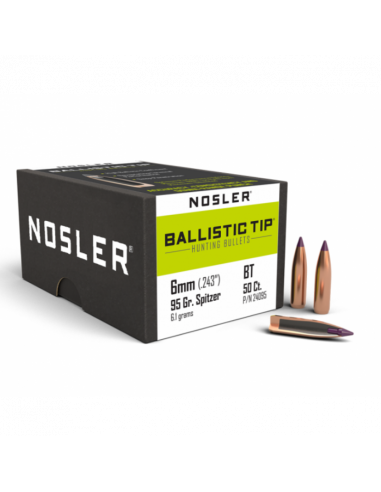 NOSLER Ballistic Tip .243" 95gr SP Purple Tip 24095  NOSLER Palle Ballistic Tip 243" 95gr SP Purple Tip 24095 (50pz)