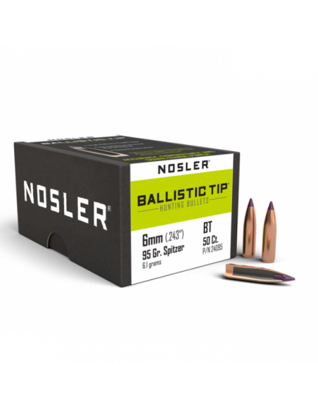 NOSLER Ballistic Tip .243" 95gr SP Purple Tip 24095  NOSLER Palle Ballistic Tip 243" 95gr SP Purple Tip 24095 (50pz)