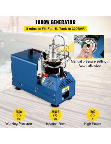 Vevor Compressore Elettrico ad Alta Pressione 1800W Pompa ad Aria armi pcp a Modo di Arresto Automatico 220V 300 Bar