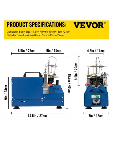 Vevor Compressore Elettrico ad Alta Pressione 1800W Pompa ad Aria armi pcp a Modo di Arresto Automatico 220V 300 Bar