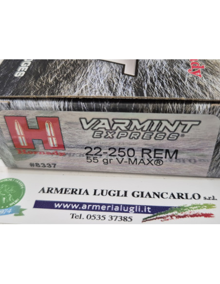CARTUCCE MUNIZIONI HORNADY CARTUCCIA PALLA V-MAX CALIBRO 22-250 REM 55 GRANI V-MAX CODICE 8337