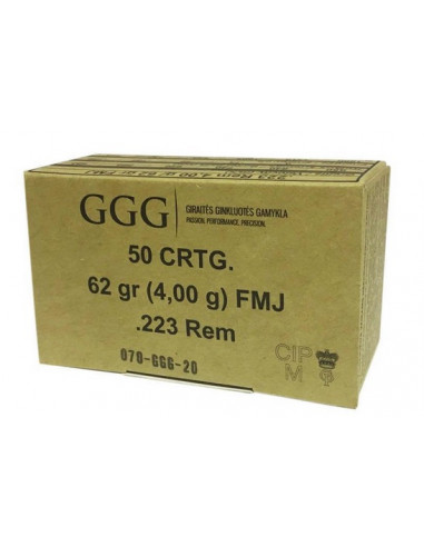 GGG MUNIZIONI 223REM 62GR FMJ CONF.50PCS TARGET COD: GA-223FMJ62-50 CATEGORIE: CARABINE, MUNIZIONI