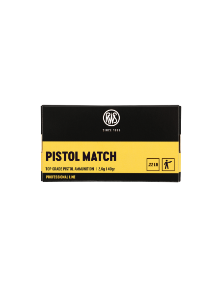 CARTUCCE MUNIZIONI COLPI CALIBRO 22 LR RWS PISTOL MATCH 40 GRANI 50 PEZZI