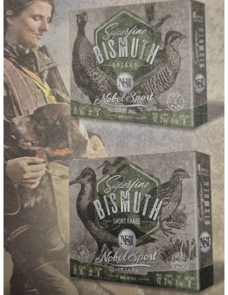Cartucce Munizioni Nsi Nobel sport calibro 12 BIsmuth superfine short range 12/70 32 grammi piombo 8 scatole da  10