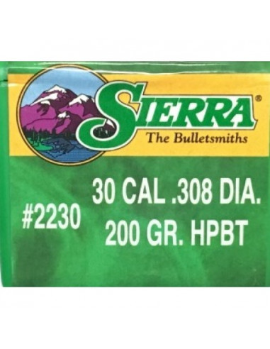SIERRA Matchking 2230 Palle HPBT Calibro 30 308'' 200grs PALLE – SIERRA – 30 CAL .308 DIA. 200GR. HPBT MATCHKING (100 PZ) -2230