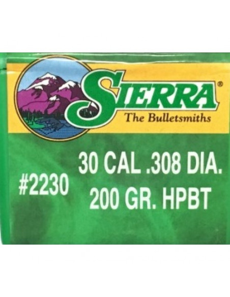 SIERRA Matchking 2230 Palle HPBT Calibro 30 308'' 200grs PALLE – SIERRA – 30 CAL .308 DIA. 200GR. HPBT MATCHKING (100 PZ) -2230