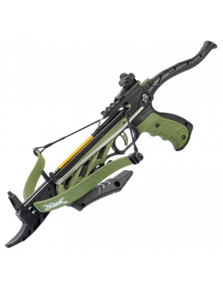 SELF COCKING FIBERGLASS BOW PISTOLA BALESTRA VERDE OLIVA COMPATTA MANKUNG Balestra a pistola ALLIGATOR Codice AD IB099