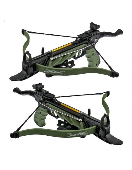 SELF COCKING FIBERGLASS BOW PISTOLA BALESTRA VERDE OLIVA COMPATTA MANKUNG Balestra a pistola ALLIGATOR Codice AD IB099
