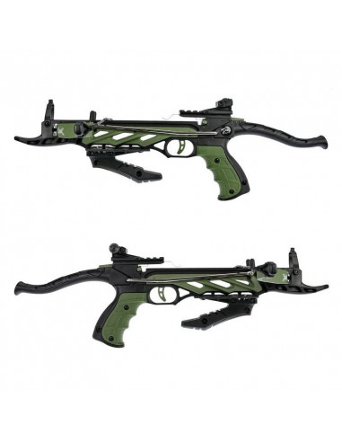 SELF COCKING FIBERGLASS BOW PISTOLA BALESTRA VERDE OLIVA COMPATTA MANKUNG Balestra a pistola ALLIGATOR Codice AD IB099