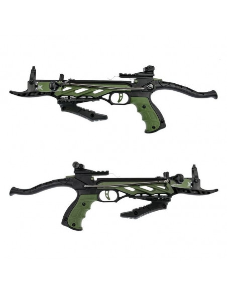 SELF COCKING FIBERGLASS BOW PISTOLA BALESTRA VERDE OLIVA COMPATTA MANKUNG Balestra a pistola ALLIGATOR Codice AD IB099
