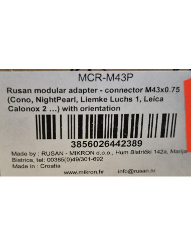Adattatore Rusan connector MCR-M43P x0.75  per ottiche Liemke Luchs 1 Leica Termico Calonox 2  codice MCR-M430