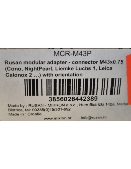 Adattatore Rusan connector MCR-M43P x0.75  per ottiche Liemke Luchs 1 Leica Termico Calonox 2  codice MCR-M430