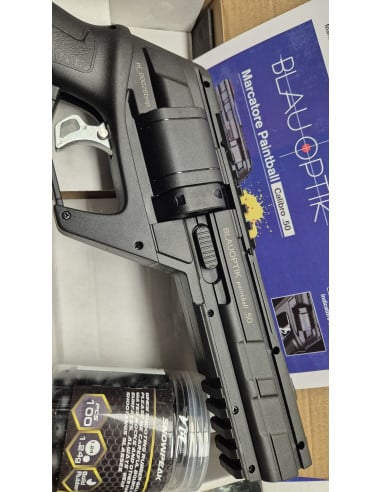Pistola da difesa personale Blauoptik Marcatore Paintball calibro 50 libera vendita co2 spara colpi in gomma