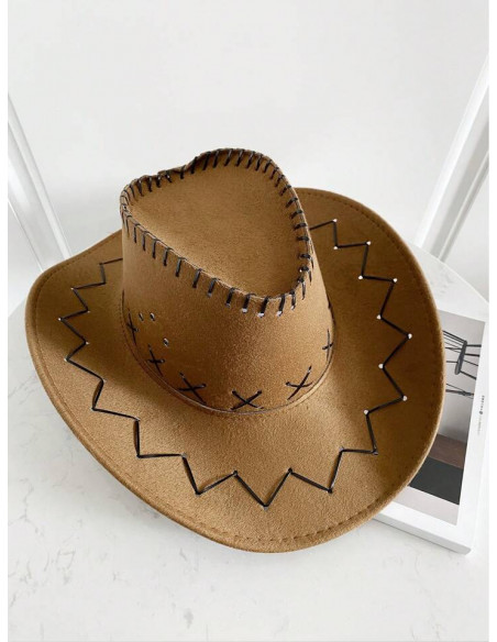 Cappello da Cowboy Pelle con Cuciture nocciola  Cappello da cowboy o da cowboy per adulti con lacccio