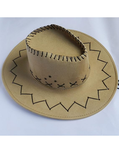 Cappello da Cowboy Pelle con Cuciture beige Cappello da cowboy o da cowboy per adulti con lacccio