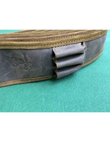 BRETELLA CINGHIA PER CARABINA MORBIDA MARRONE LARGA CON TRE PORTA CARTUCCE 3 CELLE IN CAMOSCIO LUNGA 1 METRO PRODOTTO IN ITALIA