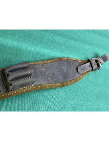 BRETELLA CINGHIA PER CARABINA MORBIDA MARRONE LARGA CON TRE PORTA CARTUCCE 3 CELLE IN CAMOSCIO LUNGA 1 METRO PRODOTTO IN ITALIA